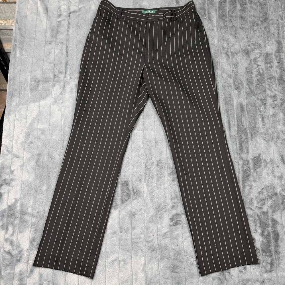 Lauren Ralph Lauren Pinstripe Dress Pants 100% Virgin Wool Black White Size 12